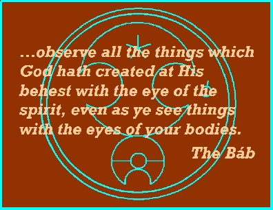 ...observe all the things which God hath created at His behest with the eye of the spirit, even as ye see things with the eyes of your bodies. #Baha'i #Spirit #Creation #thebab